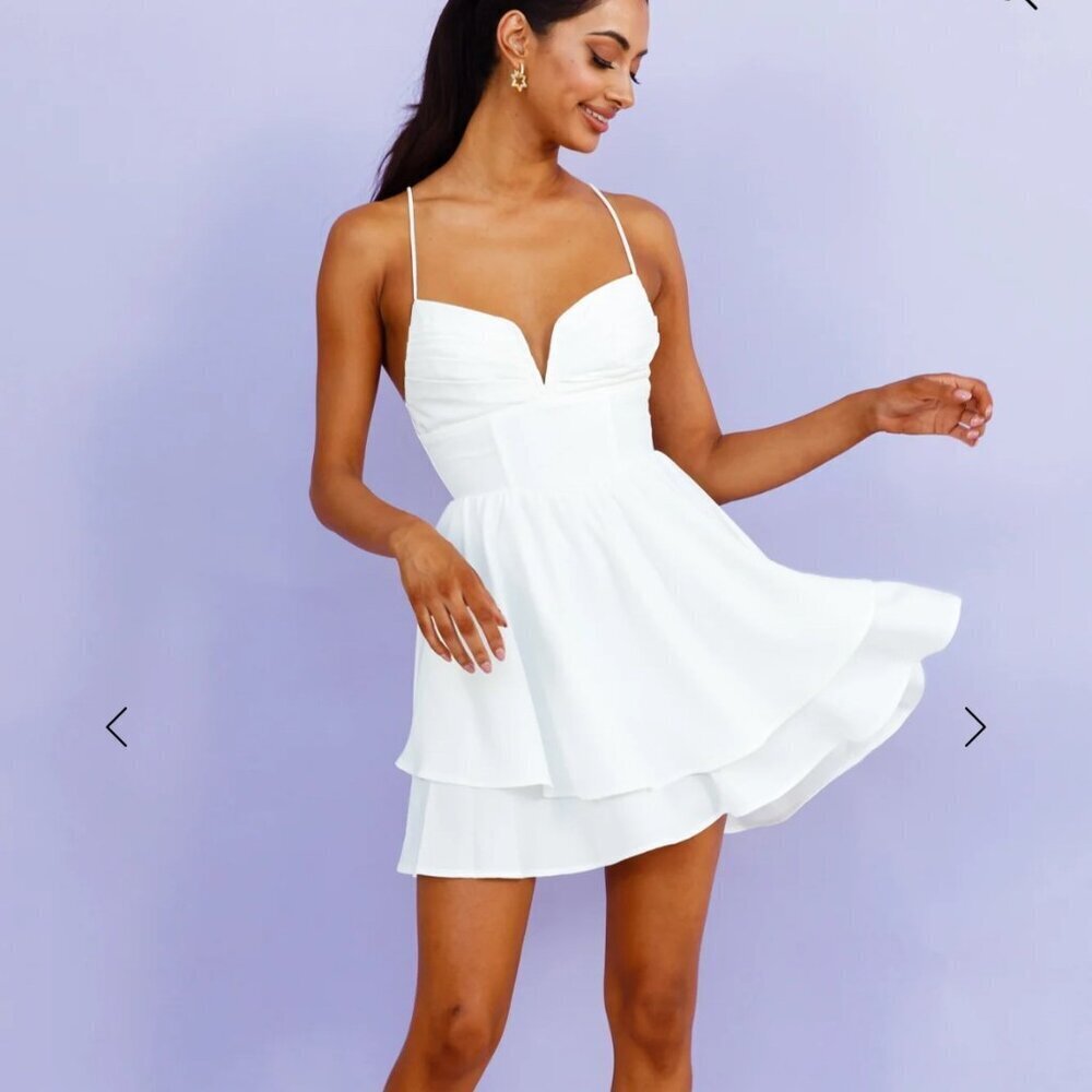 NWT Hello Molly White Radiating Words Corset Mini Dress, Size Small